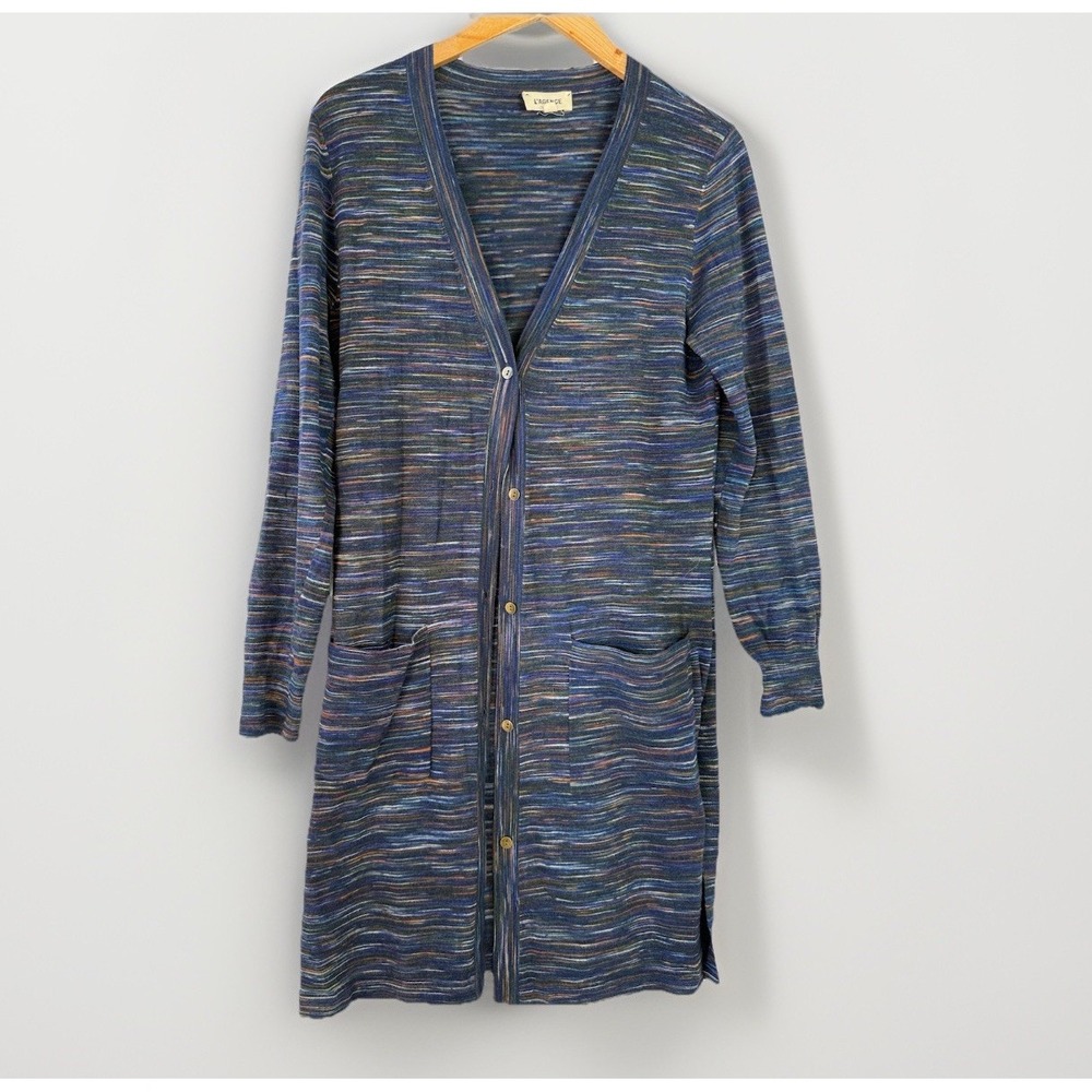 L'Agence Long Cardigan Sweater‎ Women's M Multi-Color Stripe Knit Button $395